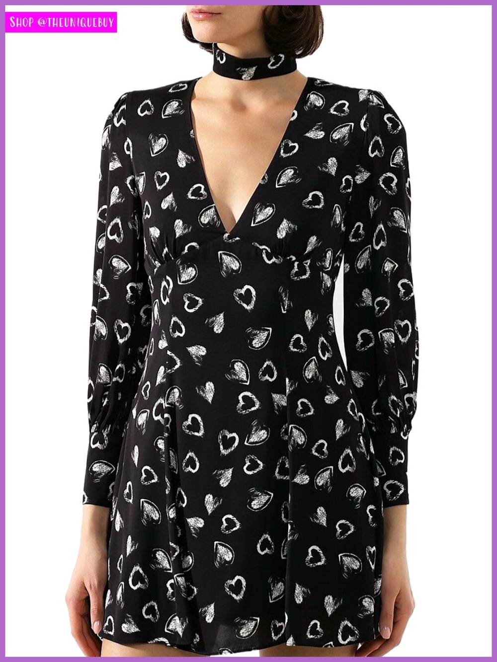Alice + Olivia Elia Heart Print Black White Mini Dress